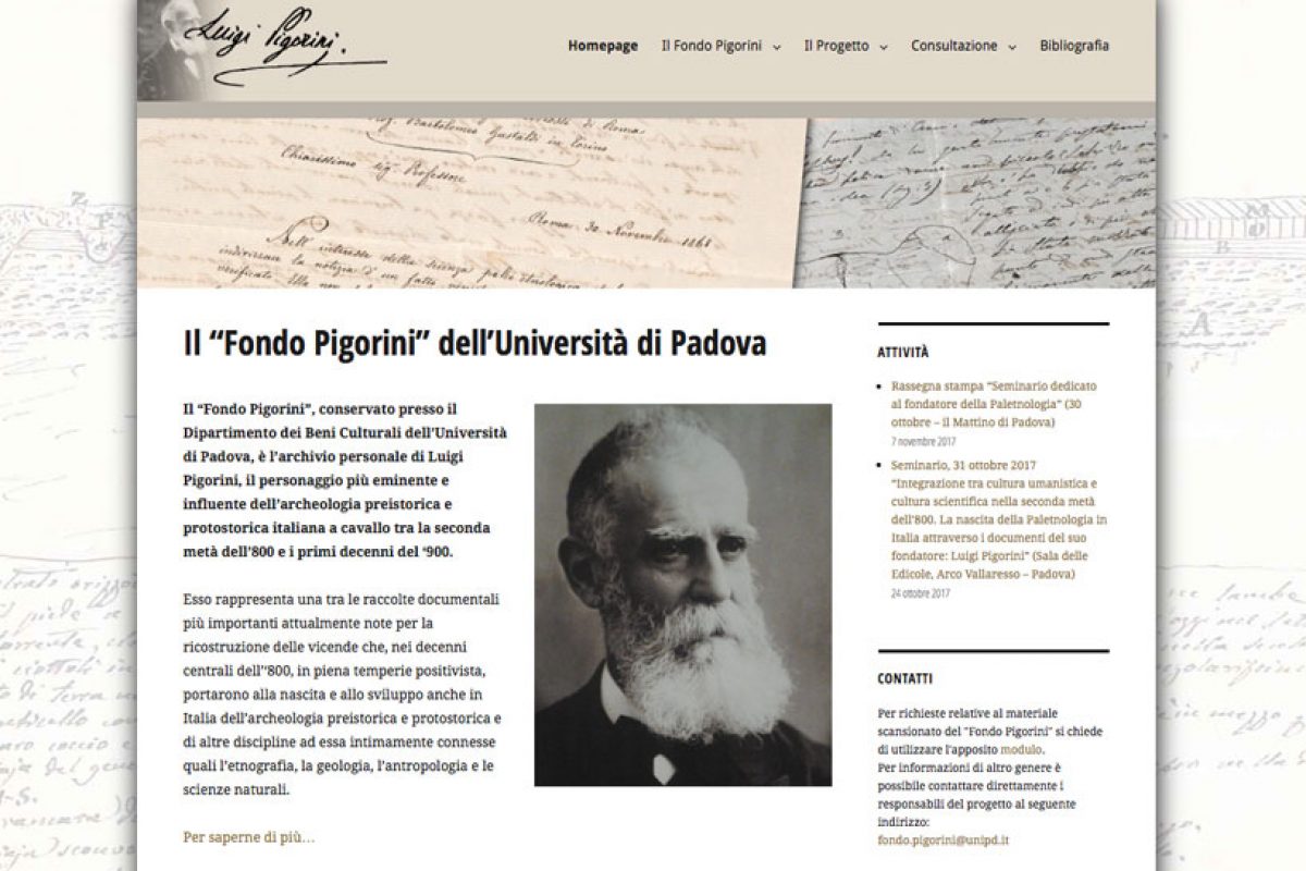 On-line il sito “pigorini.beniculturali.unipd.it” relativo al Progetto “Integrazione tra cultura umanistica e cultura scientifica nella seconda metà dell’Ottocento”